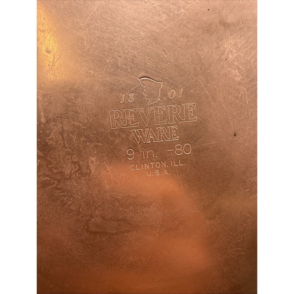 REVERE WARE 9” Skillet 1801 Copper Bottom (1989) Clinton, ILL with Lid - Picture 5 of 6